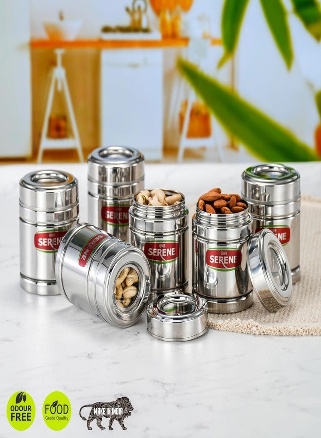 Serene 9101 Stainless Steel Top See-Through Transparent Container | Transparent Lid | Airtight Steel Containers | Multipurpose Kitchen Storage for Spices, Snacks & More | 300 ML Each | 6 Pcs - Image 4